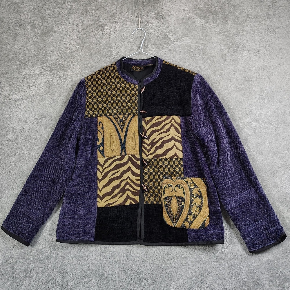 Vintage Alex Kim Tapestry‎ Patchwork Jacket Embroidered Womens S Purple Artsy